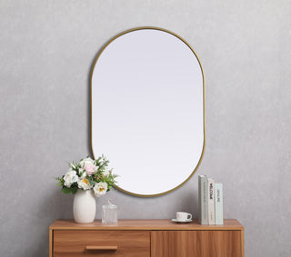 Metal Frame Oval Mirror 27x40 Inch in Brass