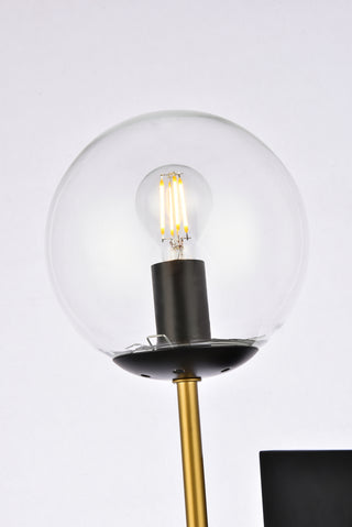 Neri 2 lights black and brass and clear glass wall sconce