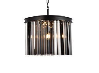 Sydney 6 light Matte Black Pendant Silver Shade (Grey) Royal Cut Crystal