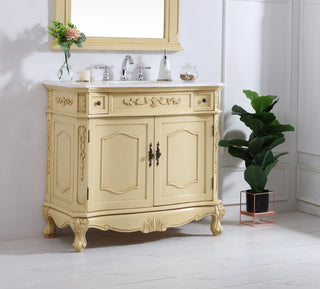 36 inch Single Bathroom vanity in light antique beige with ivory white engineered marble