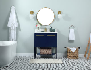 30 inch Single bathroom vanity in blue with backsplash