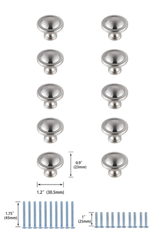 Garlande 1.2" Diameter Brushed Nickel Mushroom Knob Multipack (Set of 10)