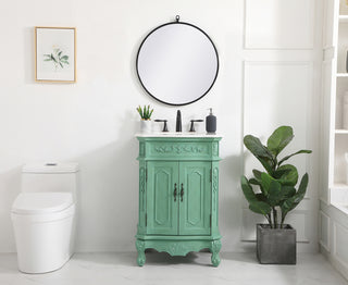 24 inch Single Bathroom vanity in vintage mint with ivory white engineered marble