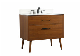 36 inch Single bathroom vanity in teak with backsplash