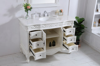 48 inch Single Bathroom vanity in antique white with ivory white engineered marble