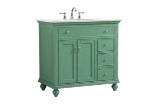 36 inch Single Bathroom vanity in vintage mint with ivory white engineered marble