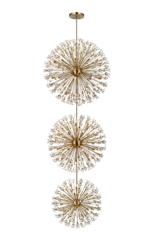 Vera 50 inch three tiers crystal starburst chandelier in satin gold