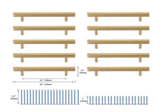 Dior 6-5/16" Center to Center Brass Bar Pull Multipack (set of 10)
