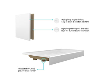 60x32 inch Single threshold shower tray left drain in glossy white