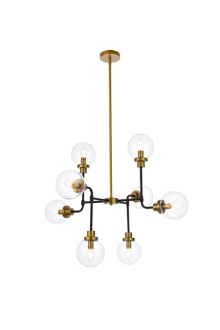 Hanson 8 lights pendant in black with brass with clear shade