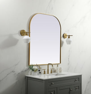 Metal Frame Arch Mirror 36x34 Inch in Brass