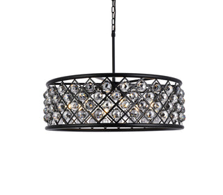 Madison 8 light Matte Black Chandelier Silver Shade (Grey) Royal Cut Crystal