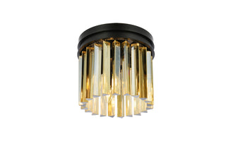 Sydney 3 light Matte Black Flush Mount Golden Teak (Smoky) Royal Cut Crystal