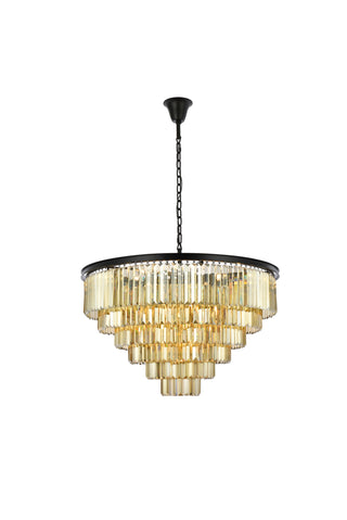 Sydney 33 light Matte Black Chandelier Golden Teak (Smoky) Royal Cut Crystal