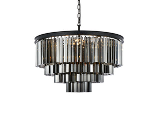 Sydney 17 light Matte Black Chandelier Silver Shade (Grey) Royal Cut Crystal