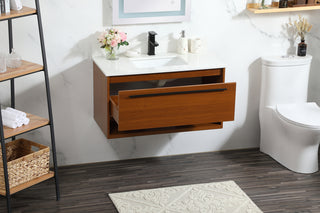 36 inch Single bathroom vanity in teak with backsplash