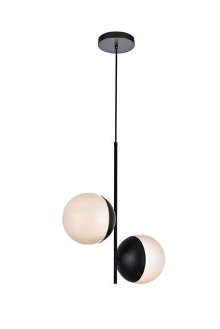 Eclipse 2 Lights Black Pendant With Frosted White Glass