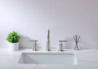 Tobias 8 inch Widespread Double Handle Bathroom Faucet in Brushed Nickel