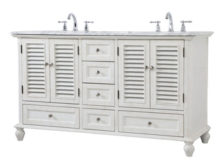 60 inch Double Bathroom Vanity in Antique White