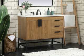 42 inch Single bathroom vanity in walnut brown with backsplash