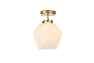 Lawrence 1 light brass and white glass flush mount