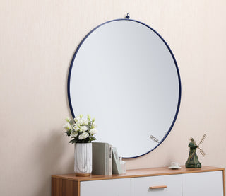 Metal frame round mirror with decorative hook 48 inch Blue