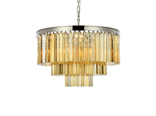 Sydney 9 light polished nickel Chandelier Golden Teak (Smoky) Royal Cut Crystal