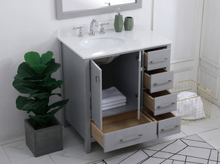 32 inch Single Bathroom Vanity in Gray with Backsplash