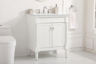 30 inch Single Bathroom vanity in Antique White with ivory white engineered marble