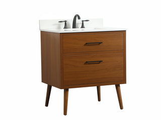 30 inch Single bathroom vanity in teak with backsplash