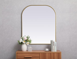 Metal Frame Arch Mirror 36x34 Inch in Brass