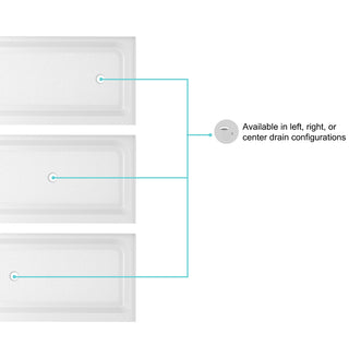 60x36 inch Single threshold shower tray right drain in glossy white