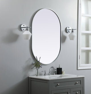 Metal Frame Oval Mirror 27x40 Inch in Silver