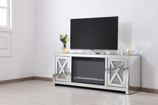 59 in.crystal mirrored TV stand with crystal insert fireplace