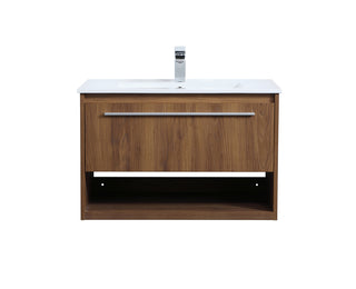 30 inch  Single Bathroom Floating Vanity in Walnut Brown