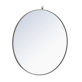 Metal frame Round Mirror with decorative hook 42 inch Silver finish