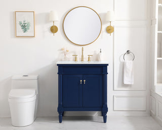 30 inch Single Bathroom vanity in Blue with ivory white engineered marble