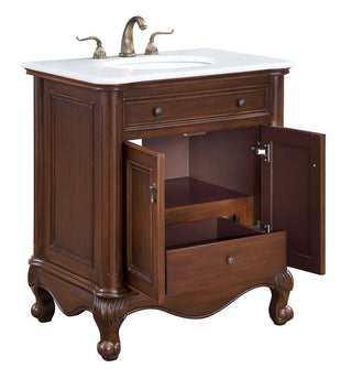 30 inch Single Bathroom vanity in Teak Color with ivory white engineered marble