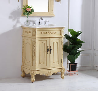 24 inch Single Bathroom vanity in light antique beige with ivory white engineered marble