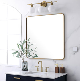 Soft corner metal rectangular mirror 36x36 inch in Brass