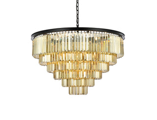 Sydney 33 light Matte Black Chandelier Golden Teak (Smoky) Royal Cut Crystal