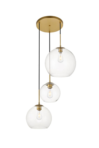 Baxter 3 Lights Brass Pendant With Clear Glass