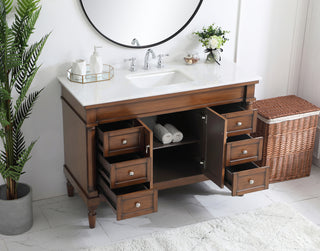 48 inch Single Bathroom vanity in Walnut with ivory white engineered marble