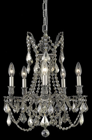 Rosalia 5 light Pewter Pendant Golden Teak (Smoky) Royal Cut Crystal