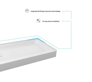 60x36 inch Single threshold shower tray left drain in glossy white