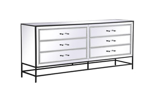 James 72 in. mirrored six drawer chest in black