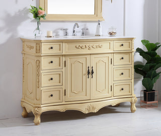 48 inch Single Bathroom vanity in light antique beige with ivory white engineered marble