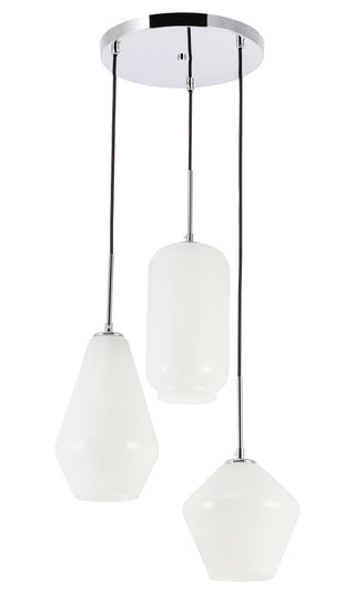 Gene 3 light Chrome and Frosted white glass pendant