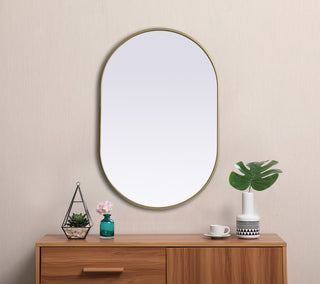 Metal Frame Oval Mirror 24x36 Inch in Brass