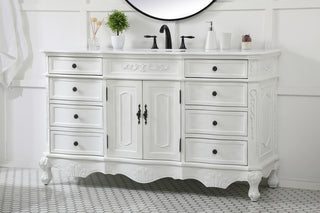 60 inch Single Bathroom vanity in antique white with ivory white engineered marble